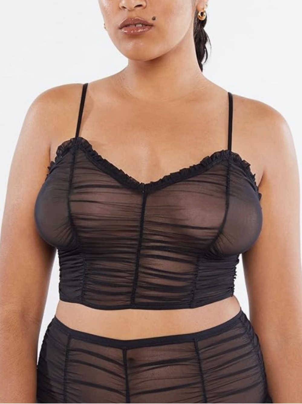 Savage X Fenty Black Sheer Ruched Bralette Crop